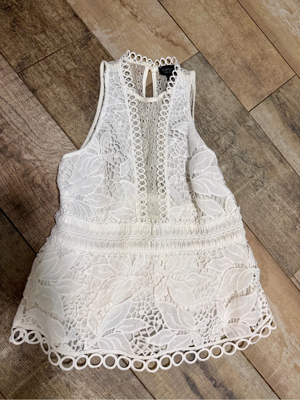 Topshop White Lace Top with Loop Trim Cut Outs Sexy Date Night